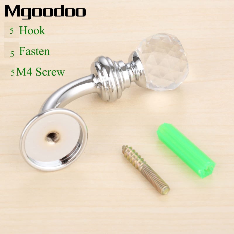 Mgoodoo 5 قطع من خطافات الكريستال من Mgoodoo، مقاس 2.87 × 1.46 بوصة، شماعة معطف جدارية كريستالية مستديرة، حامل ستائر مثبت على الحائط، شماعة مناشف شرابة (فضي) - Image 5